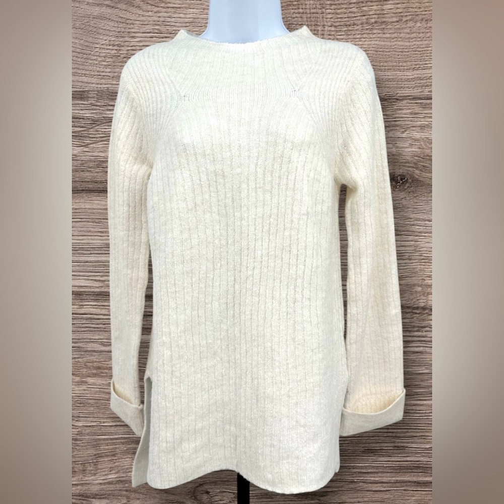 ATMOSPHERE Ivory Mock Neck Ribbed Knit Sweater Long Cuff Sleeves Women's Size‎ 4